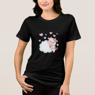 Vaca Kawaii Fofa Abraçando uma Nuvem com Corações
