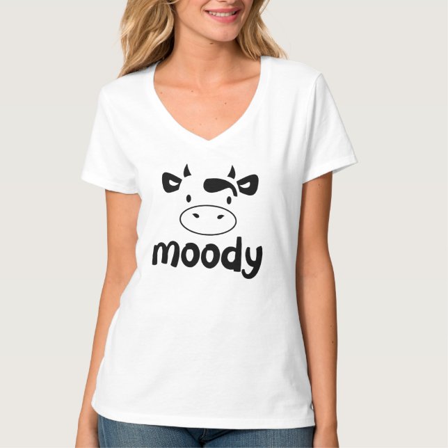 "Vaca Moody" Camisa V-Pescoço feminino (Frente)