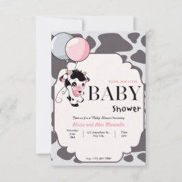 Vaca rosa preta com convite para chá de fraldas de