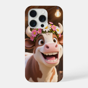 Vaca Sorridente Fofa com Coroa de Flores Estética