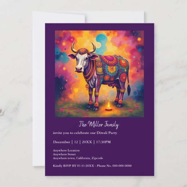 Vacas Sagradas e Coloridas Diwali em Disfarces Fes (Frente)