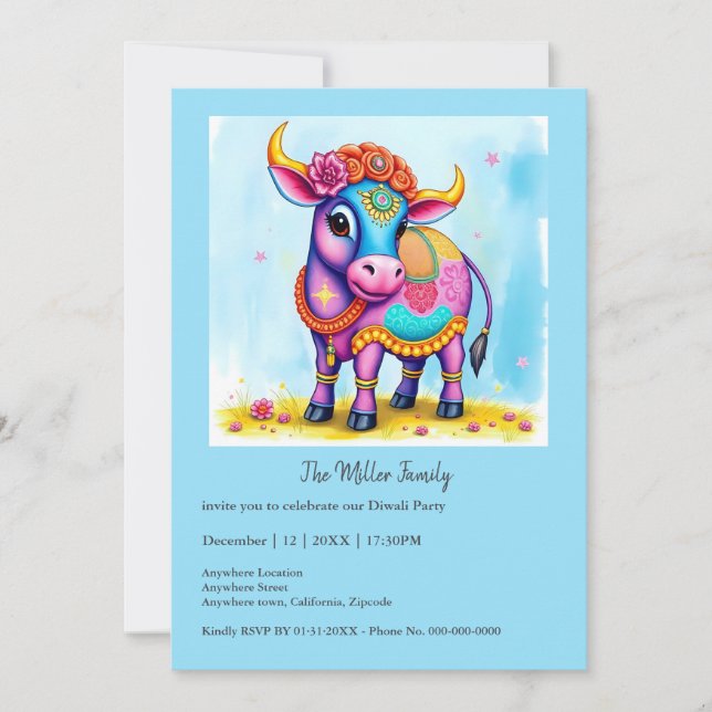 Vacas Sagradas e Coloridas Diwali em Disfarces Fes (Frente)