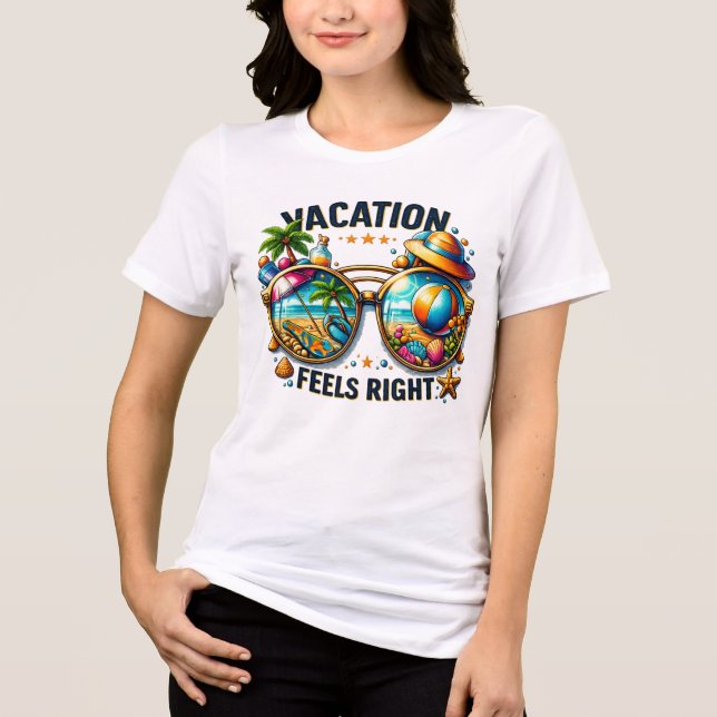 Vacation Feels Right Women’s Tri-Blend T-Shirt USA (Frente)