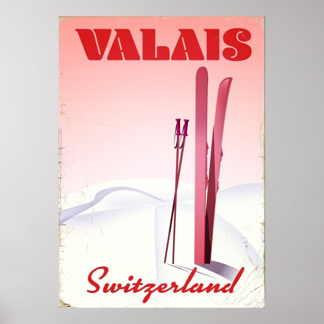 valais Suíça poster de esqui estilo vintage (Frente)