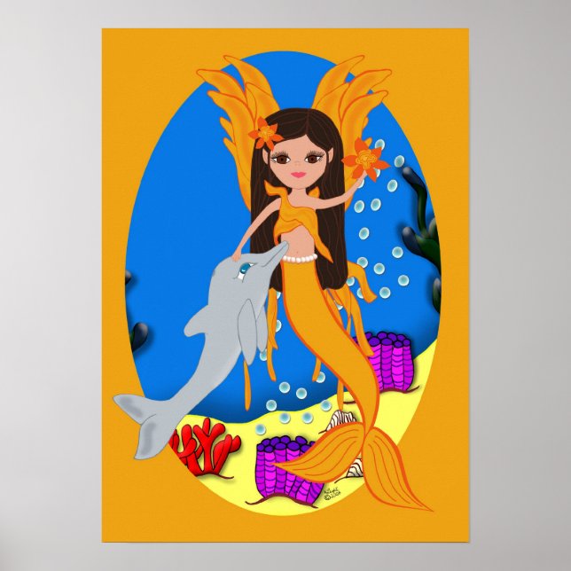Valencia a Merfaery Laranja e a Poster de golfinho (Frente)