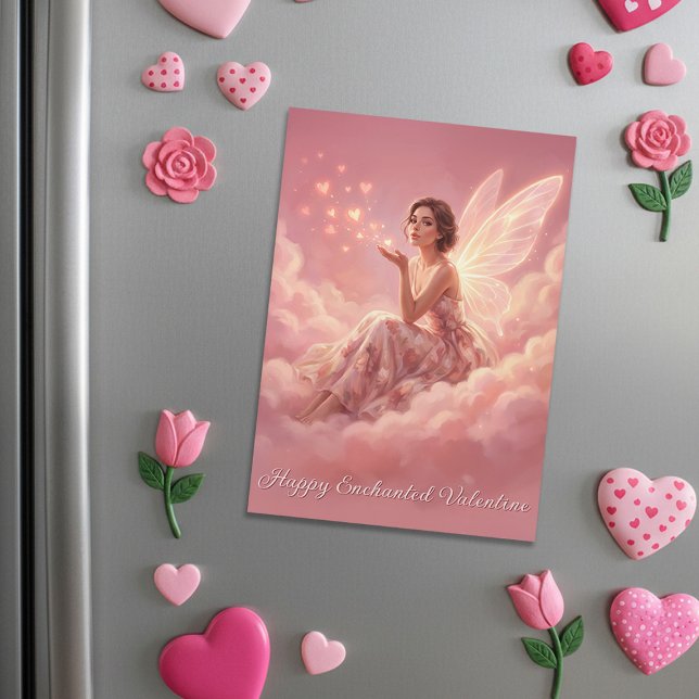 Valentine Fairy on Pink Clouds Magnetic Card (Criador carregado)