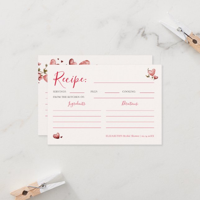 Valentine Hearts Vine Bridal Shower Recipe Card (Frente/Verso In Situ)