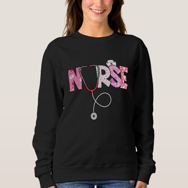 Valentines Day Nurse Heart Nursing Scrub Top RN Wo (Frente)