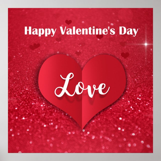 Valentine's Day Red Paper Heart Glitter - Poster (Frente)