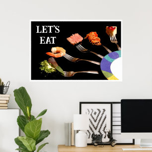Vamos coma na Comida no Fork Black Modern Poster