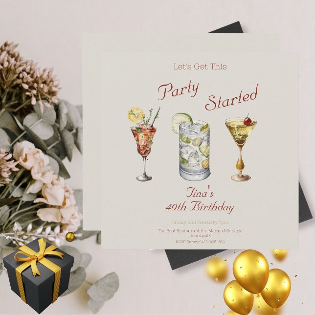 Vamos Começar esta Parte aniversário de 40 anos de (40th Square Flat Birthday Invitation)