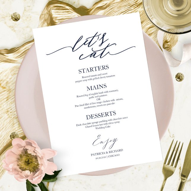 Vamos Comer Cartão de Menu de Casamento Chic Scrip (Criador carregado)