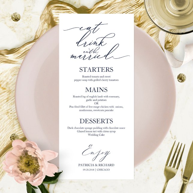 Vamos Comer Cartão de Menu de Casamento Chic Scrip (Criador carregado)