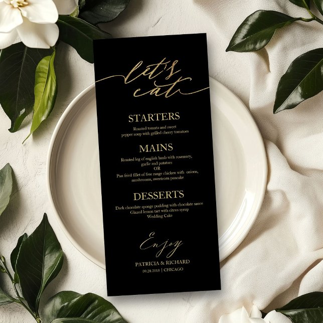 Vamos Comer Cartão de Menu de Casamento Chic Scrip (Criador carregado)