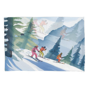 Vamos Esquiar Pintura em Aquarela de Inverno