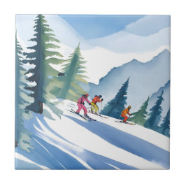 Vamos Esquiar | Pintura em Aquarela de Inverno
