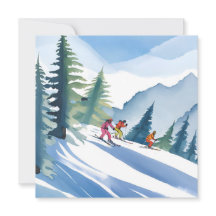 Vamos esquiar | Placa de Aquarela de inverno