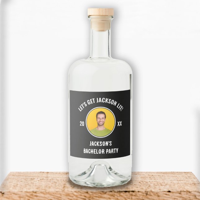 Vamos Ficar Iluminados Festa de Solteiro com Foto  (Let's Get Lit Photo Bachelor Party Liquor Bottle Label)