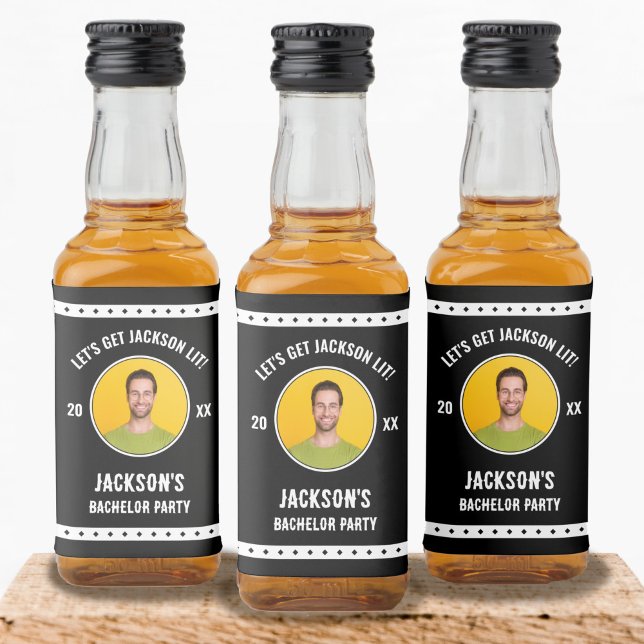 Vamos Ficar Iluminados Festa de Solteiro com Foto  (Let's Get Lit Photo Bachelor Party Mini Liquor Bottle Label)