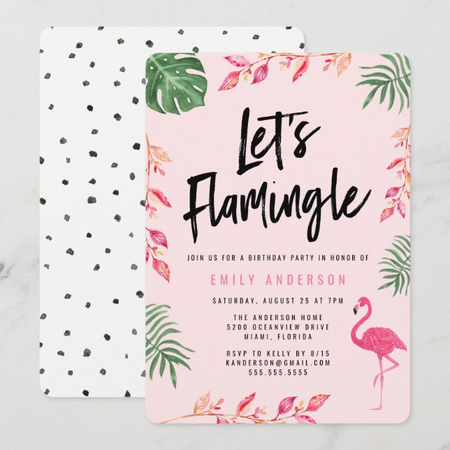 Vamos Flamingle | Convite para Festa de Aniversári (Frente/Verso)