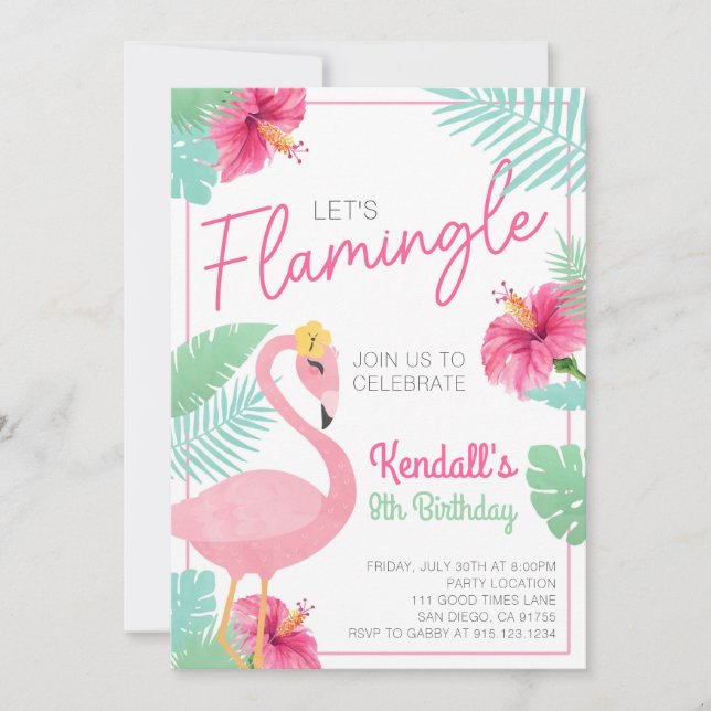 Vamos Flamingle Flamingo Convite de aniversário (Frente)