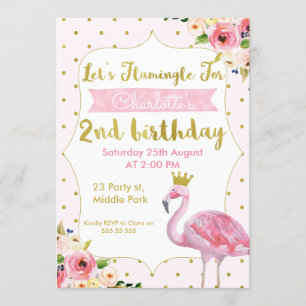 Vamos Flamingle Floral segundo aniversário Convite