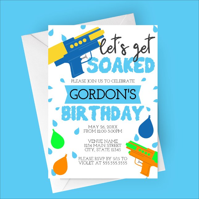 Vamos Obter Convite de aniversário Encharcado (Let's Get Soaked | Water Balloon Birthday Party Invitation)