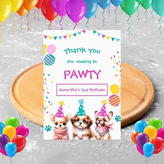 Vamos Pawty Cut Puppy Girl Birthday Cartões de agr (Criador carregado)