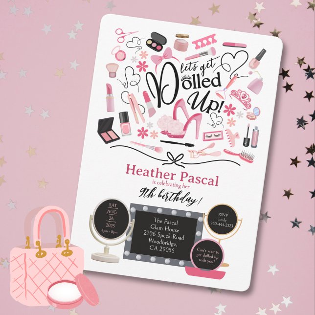 Vamos Receba Convite Aniversário (Let's Get Dolled Up Birthday Invitation. A perfect invite for a glam, makeup or spa party.)