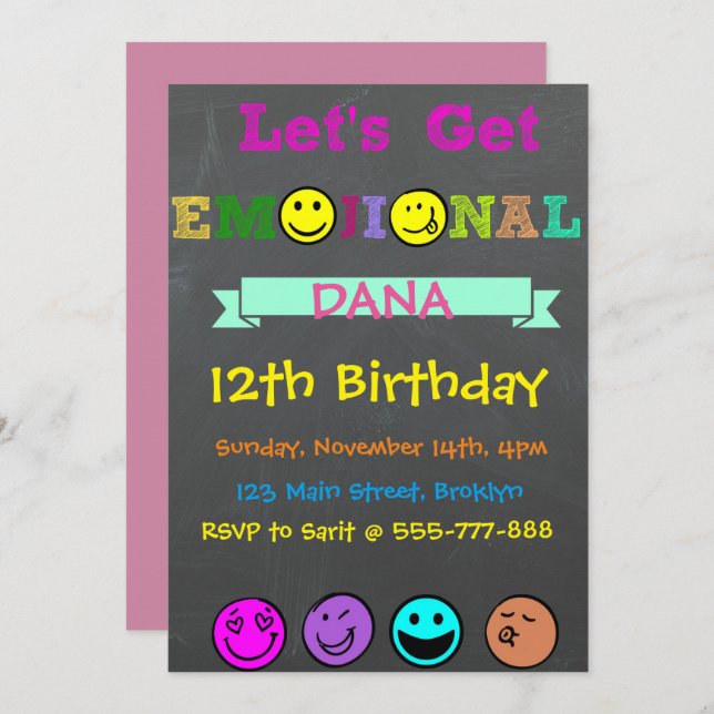 Vamos Recebe Emojinal, Emoji Girl Birthday Convite (Frente/Verso)