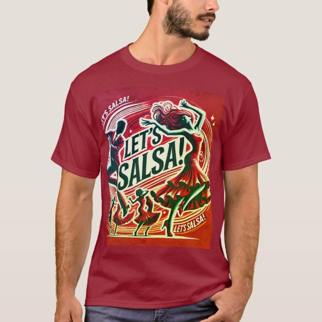"Vamos Salsa" - Camisa T de dança de Salsa e Vibra (Frente)