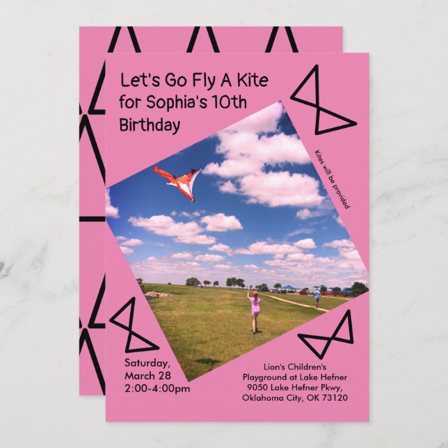 Vamos voa um Convite de aniversário pipa (Frente/Verso)