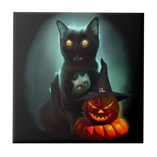 Vampiro Gato e Mágico Pumpkin Halloween Surreal (Frente)