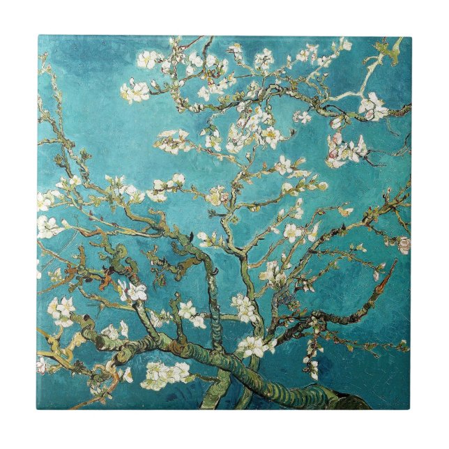 Van Gogh Almond Blossoms arte flores brancas em az (Frente)