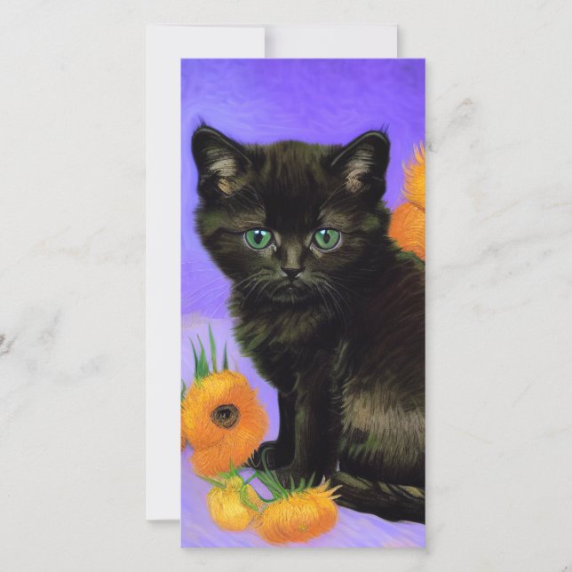 Van Gogh Black Kitten com Placa Girassol (Frente)