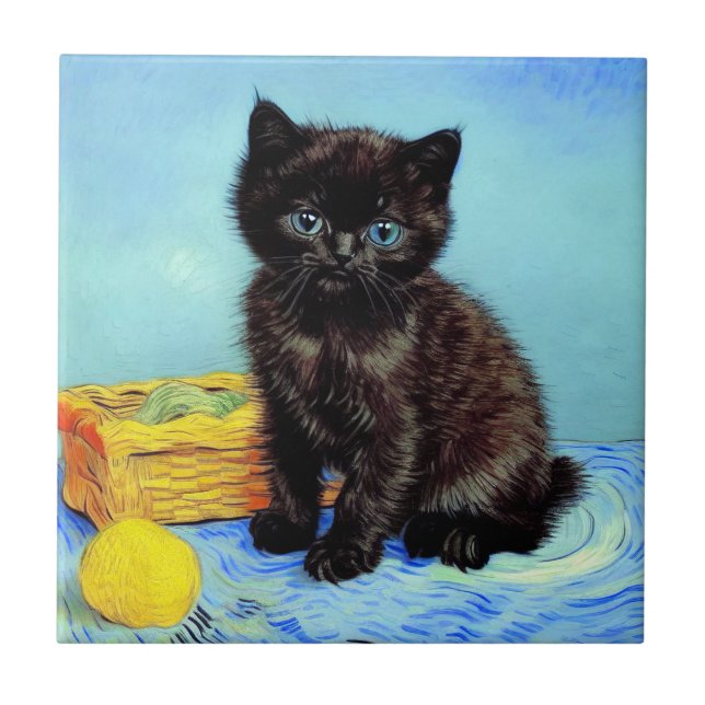 Van Gogh Black Kitten com Yarn (Frente)