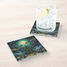 Van Gogh Christmas Glass Coaster Winter Village