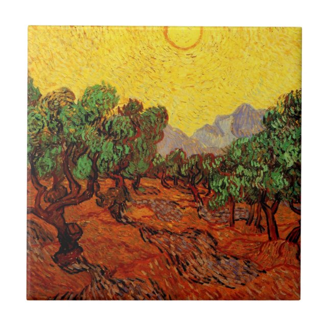 Van Gogh Olive Trees com Céu Amarelo e Sol (Frente)