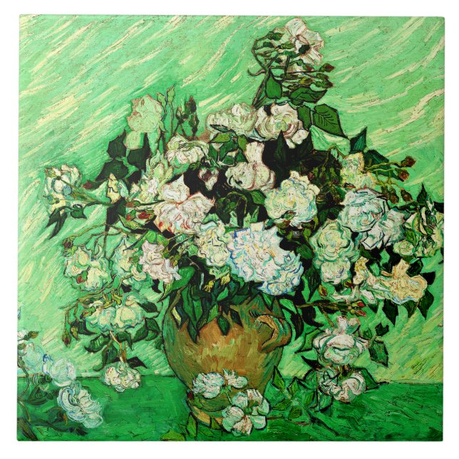 Van Gogh - Rosas Brancas, pintura famosa, (Frente)