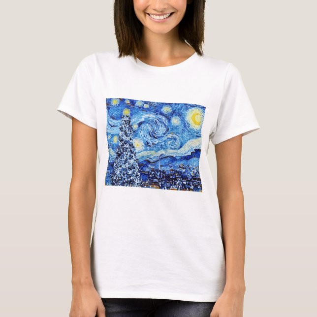 Van Gogh Starry Night - Camisa de Natal Branca (Frente)