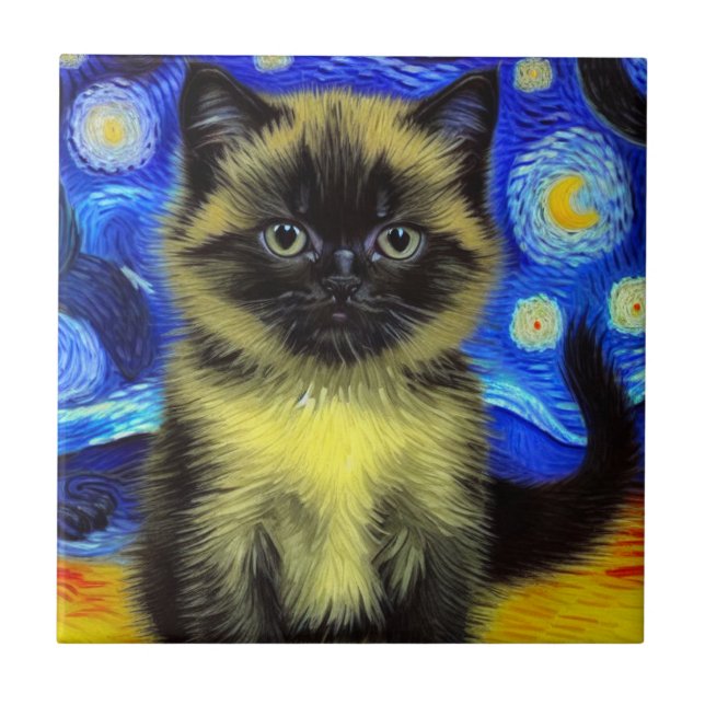 Van Gogh Starry Night Siamese Cat (Frente)
