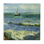 Van Gogh - Um Barco de Pesca no Mar<br><div class="desc">Pintura de Vincent van Gogh,  Um Barco de Pesca no Mar,  azulejo quadrado.</div>