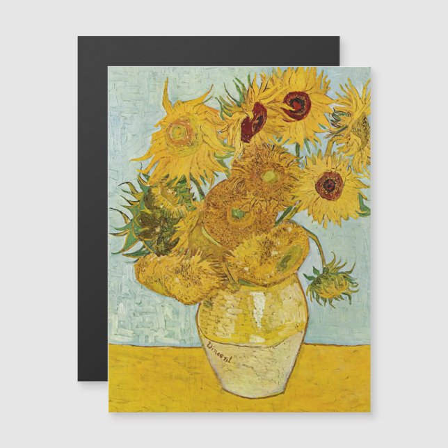 Van Gogh - Vase com 12 Placa Magnética de Girassói (Frente/Verso)
