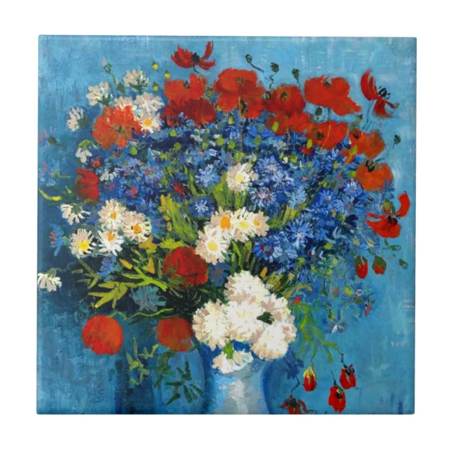 Van Gogh Vase com Cornflower e Poppies (Frente)
