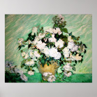 Van Gogh Vase com Poster de Rosas Rosa