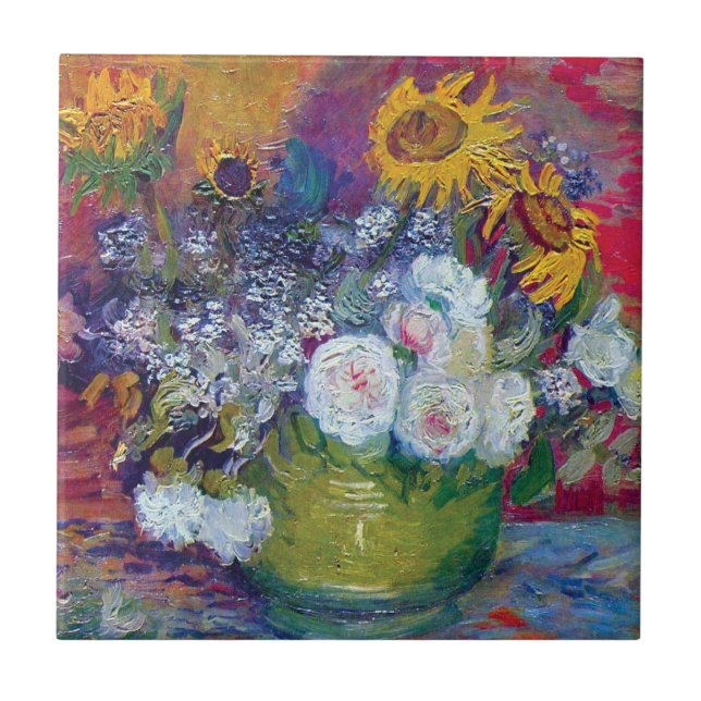 Van Gogh - Vida Estática Com Rosas E Girassóis (Frente)