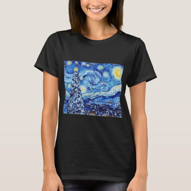 Van Gough Starry Night - Camisa de Natal Branca (Frente)