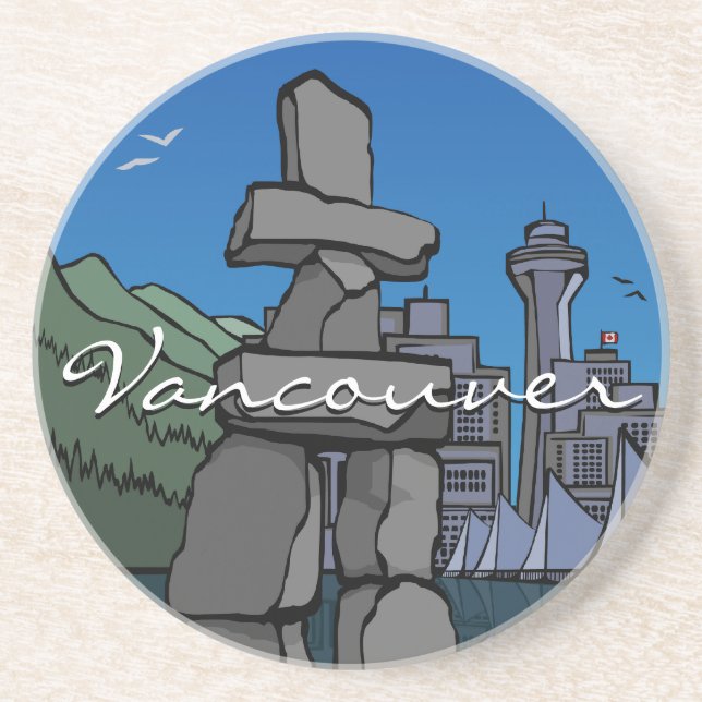 Vancouver Souvenir Porta copos Inukshuk Cityscape  (Frente)