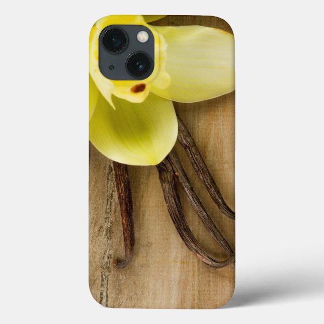 Vanilla Pods and Flower over Wooden Background (Verso)
