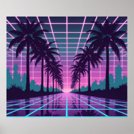 Vaporwave 80s Neon Grid Synthwave Poster
